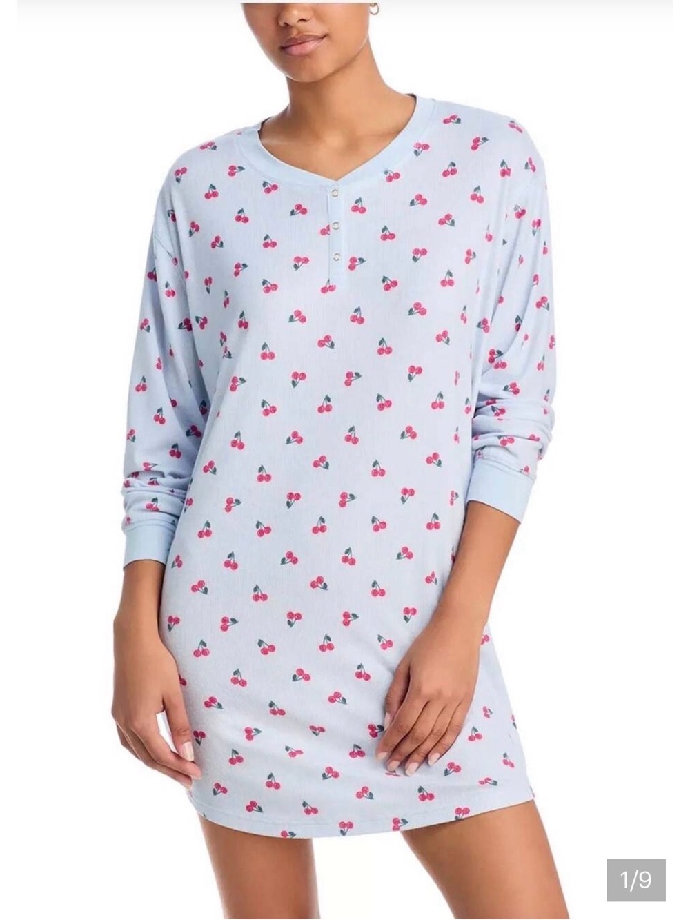 Bloomingdale's Light Blue Cherry-Print Henley Sleep Shirt